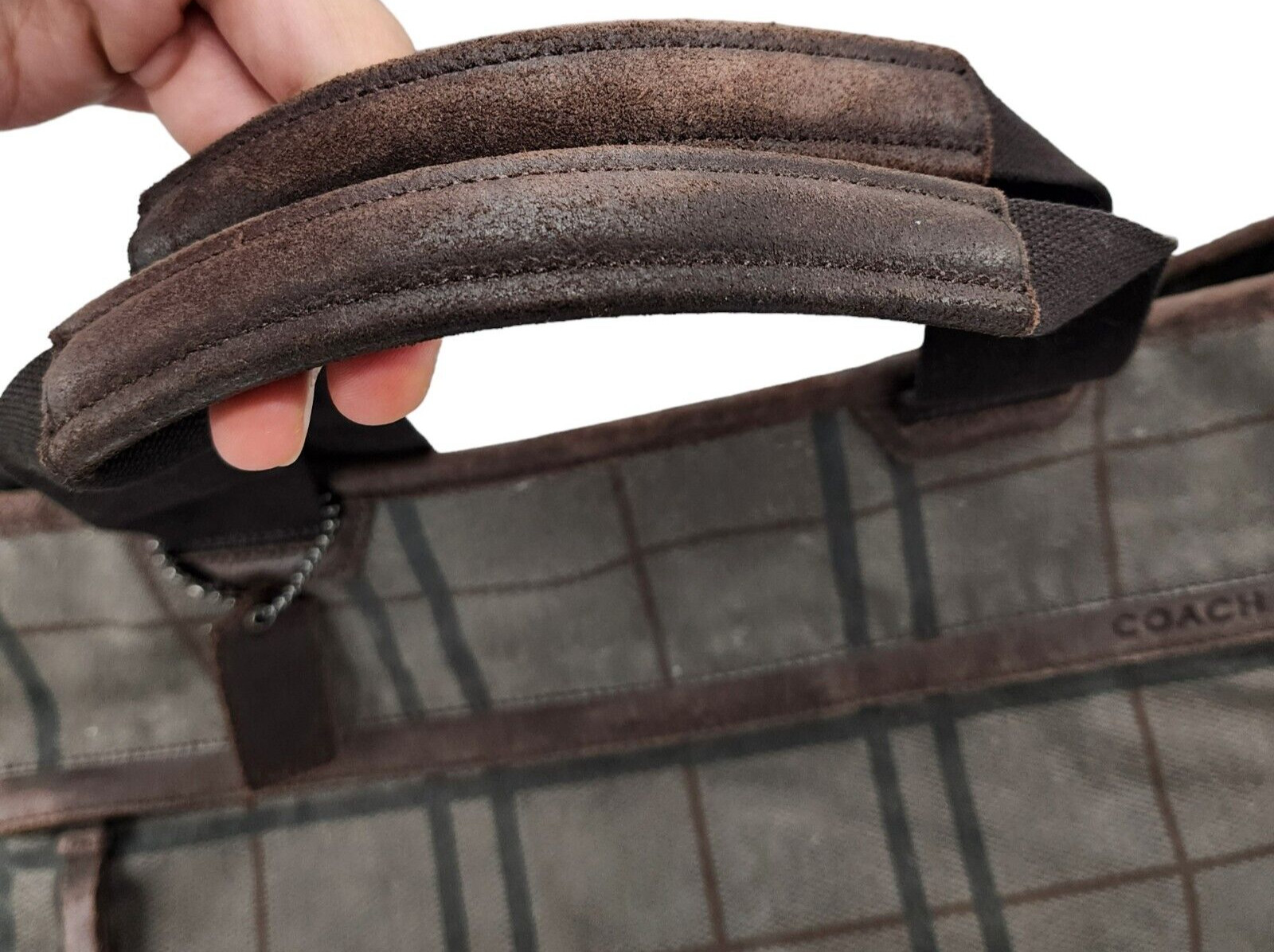 COACH Camden Brown Plaid Fatigue Canvas Tatersall Tote Weekend Travel Bag