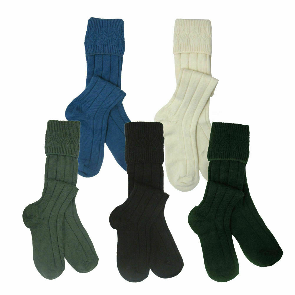Scottish Wool Blend Kilt Socks For Men’s White,Cream,Black,Grey,Green,Red, Color