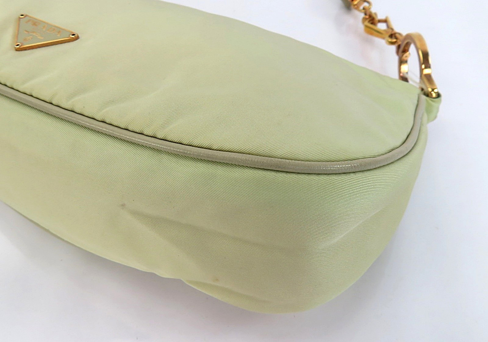 Authentic PRADA Beige Nylon and Leather Shoulder Bag Pouch Purse #63259
