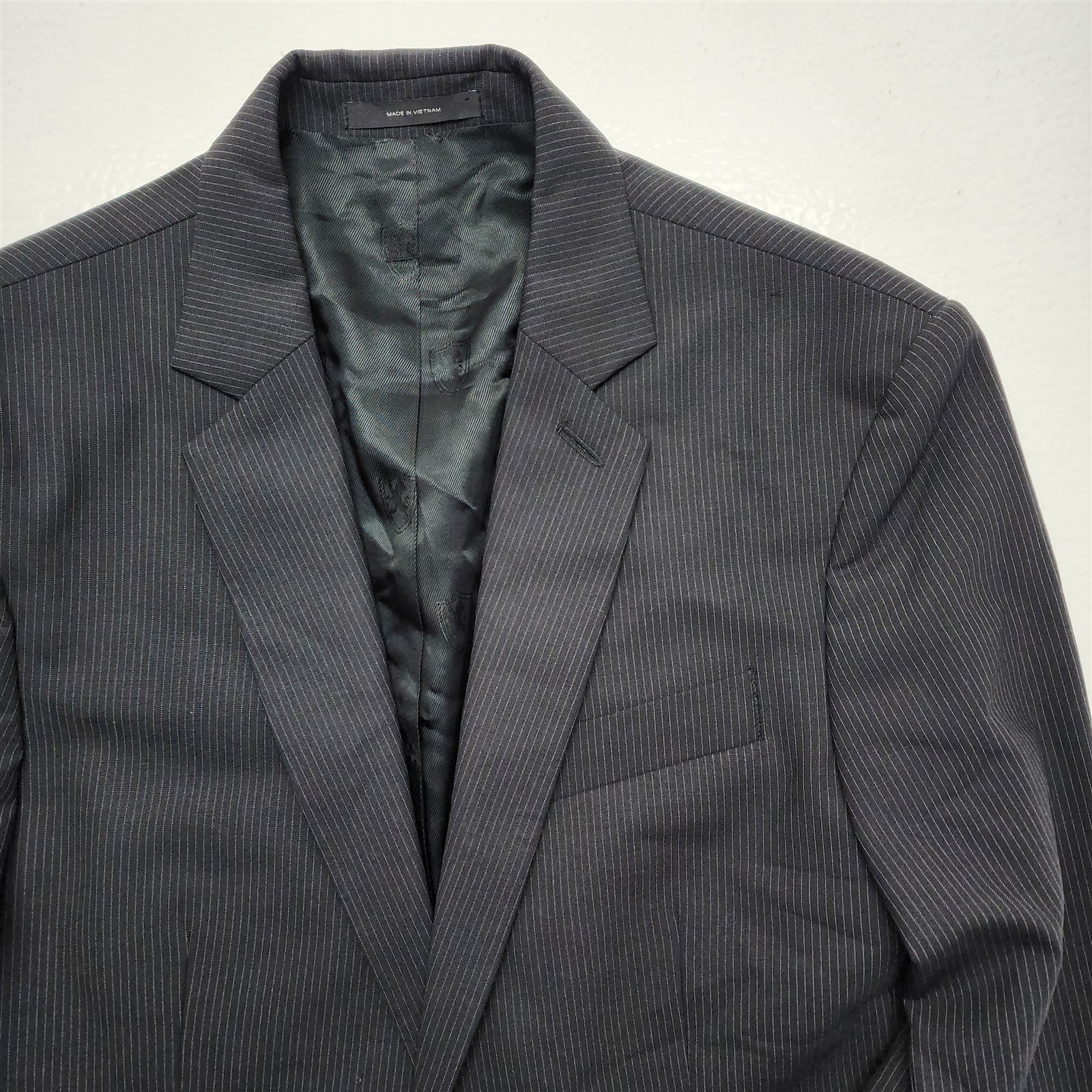 Express 38R 32×30 Black Pinstripe Wool Blend Stretch 2Btn 2Pc Jacket Pants Suit