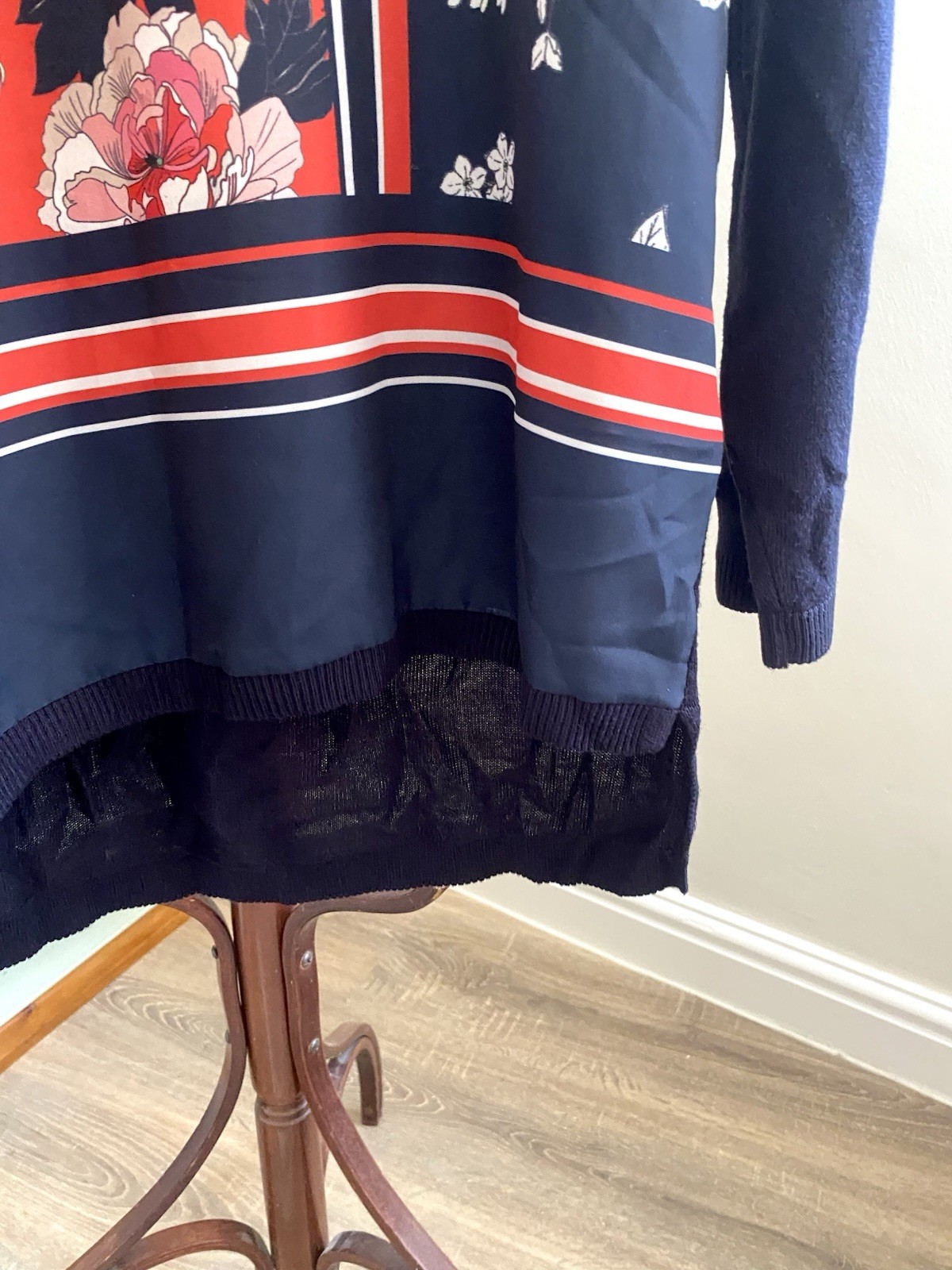 Oasis Red Floral Blouse Navy Jumper Contrast Top 100% Viscose Size Small