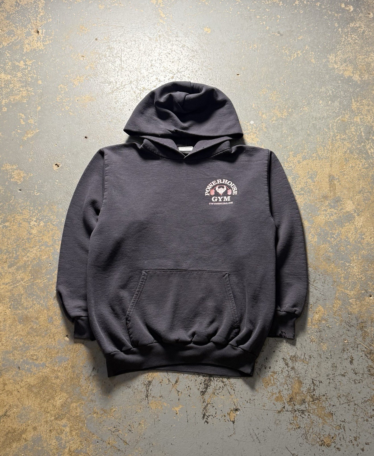 Vintage Powerhouse Gym Y2K Black Distressed Hoodie Sweatshirt-Size Small