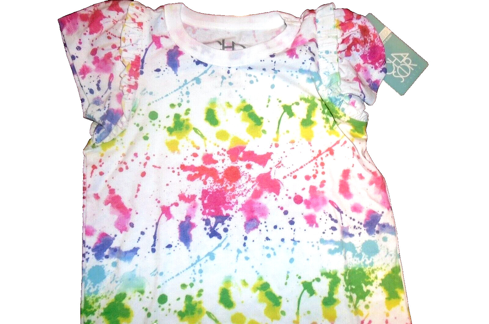 Chaser Splatter Paint Rainbow Girls Size LS Crew Neck Tee White With Multi Color