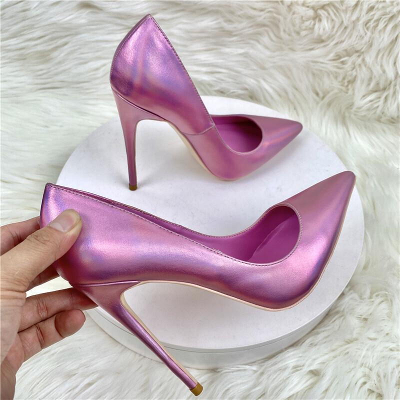 Women’s Metallic Faux Leather Pointed Toe Slip On Thin Stiletto High Heel Pumps