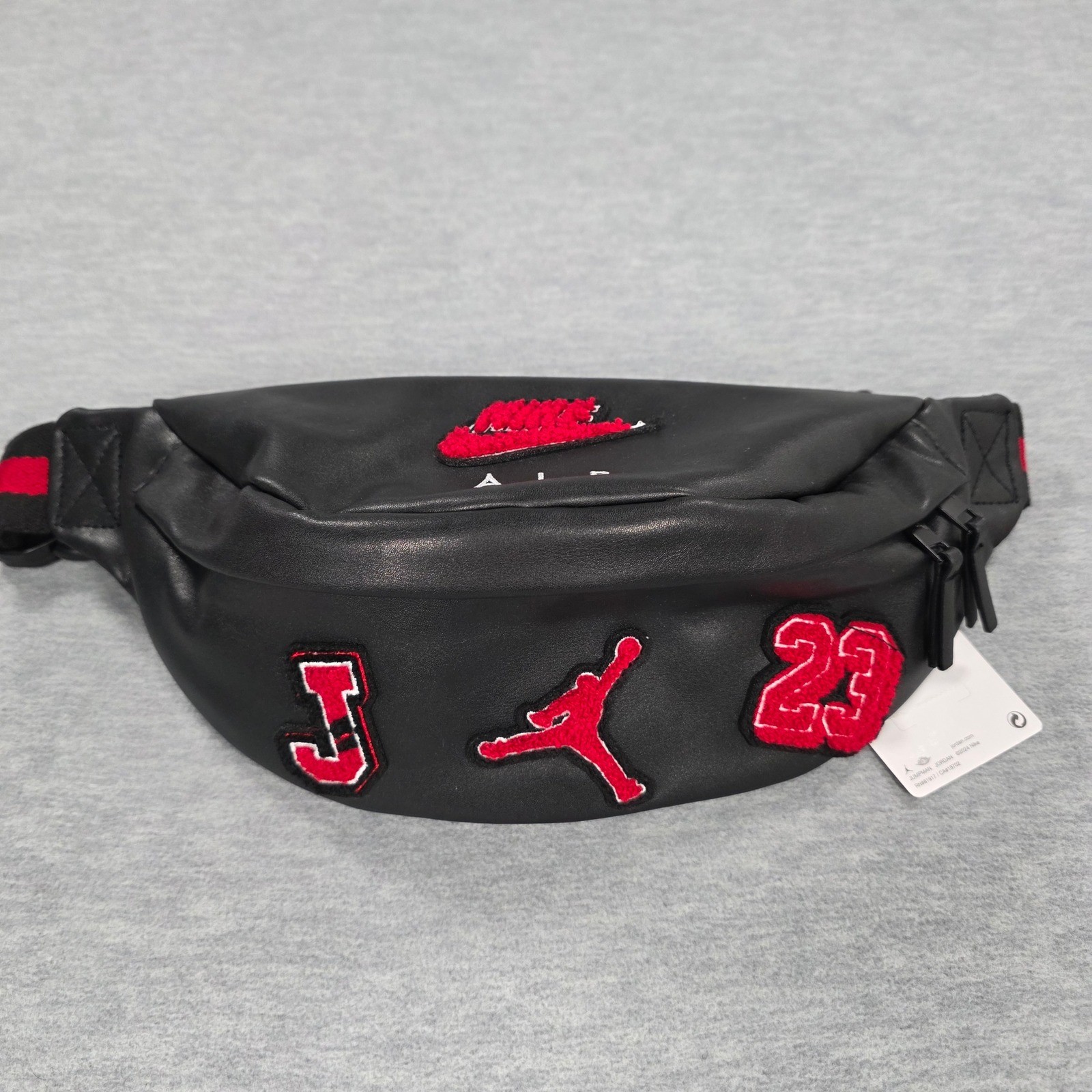 Jordan Air Crossbody Bag Black Faux Leather Varsity Patch Fanny Pack MA9064-023