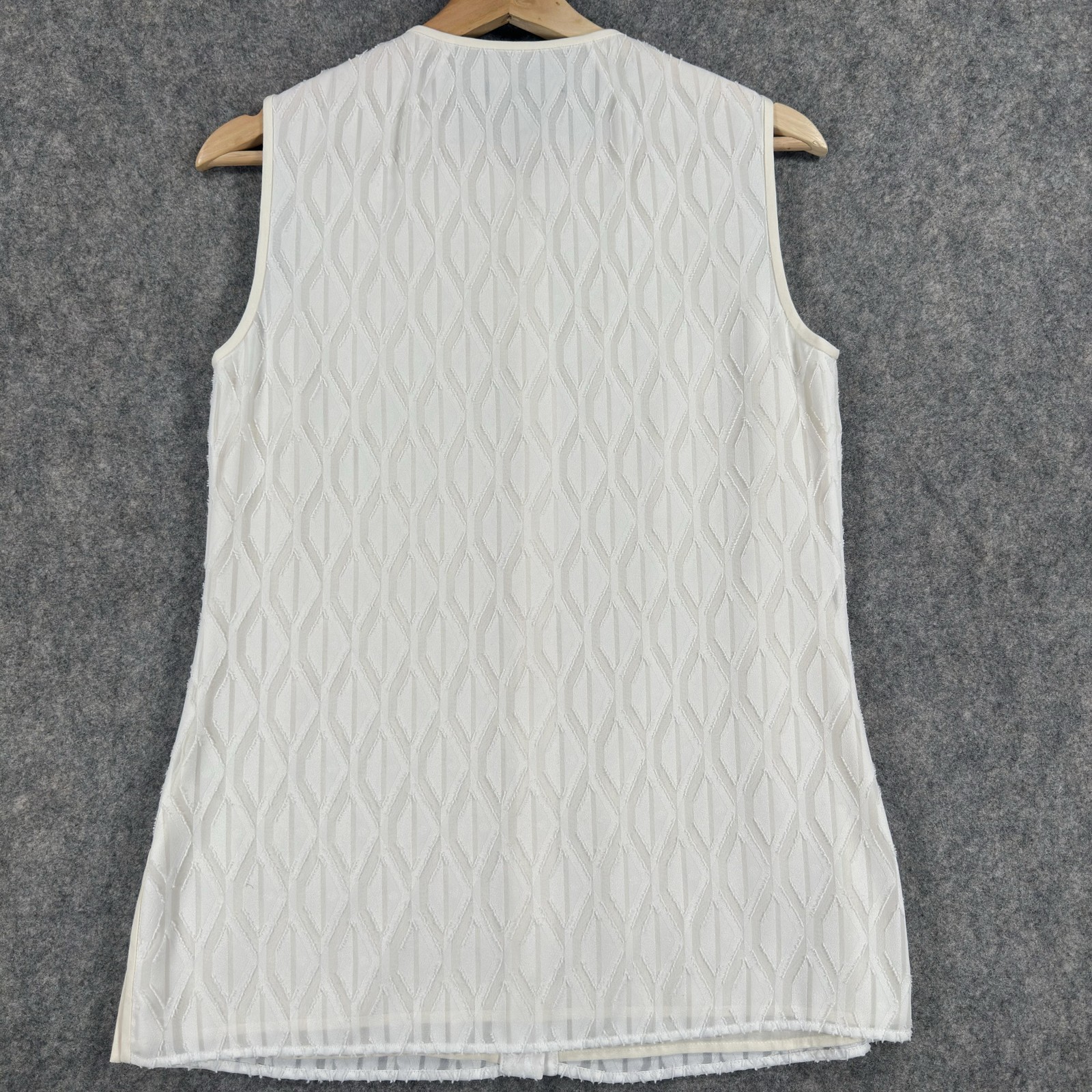St. John Tunic Top Womens Petite P White Geometric Button Front Sleeveless