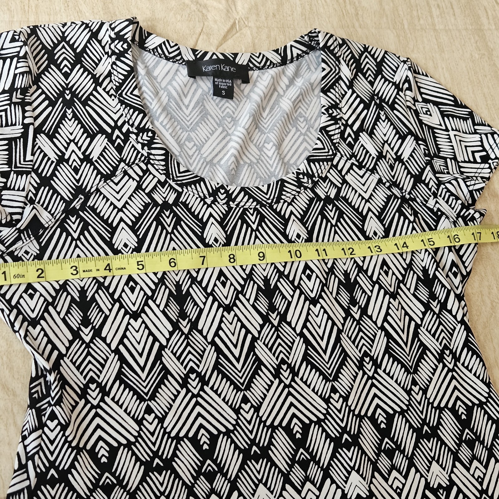 Karen Kane Black White Geometric Knit A-Line Scoop Neck Ruffle Dress S