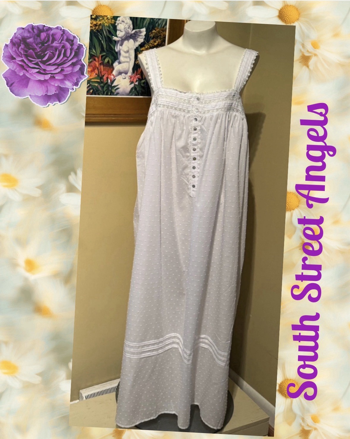 EILEEN WEST E5625044 ~ WHITE ~ SLEEVELESS CLIP DOT BALLET NIGHTGOWN ~ MEDIUM