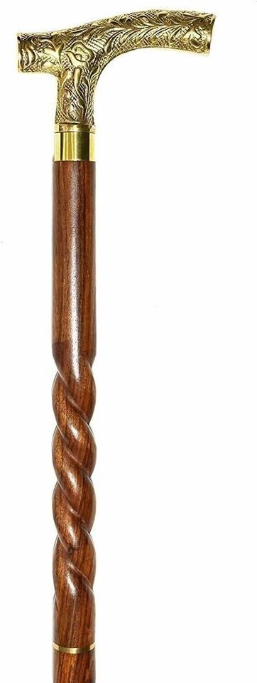 Antique Designer Brass Victorian Handle Wooden Vintage Style Walking Stick Cane