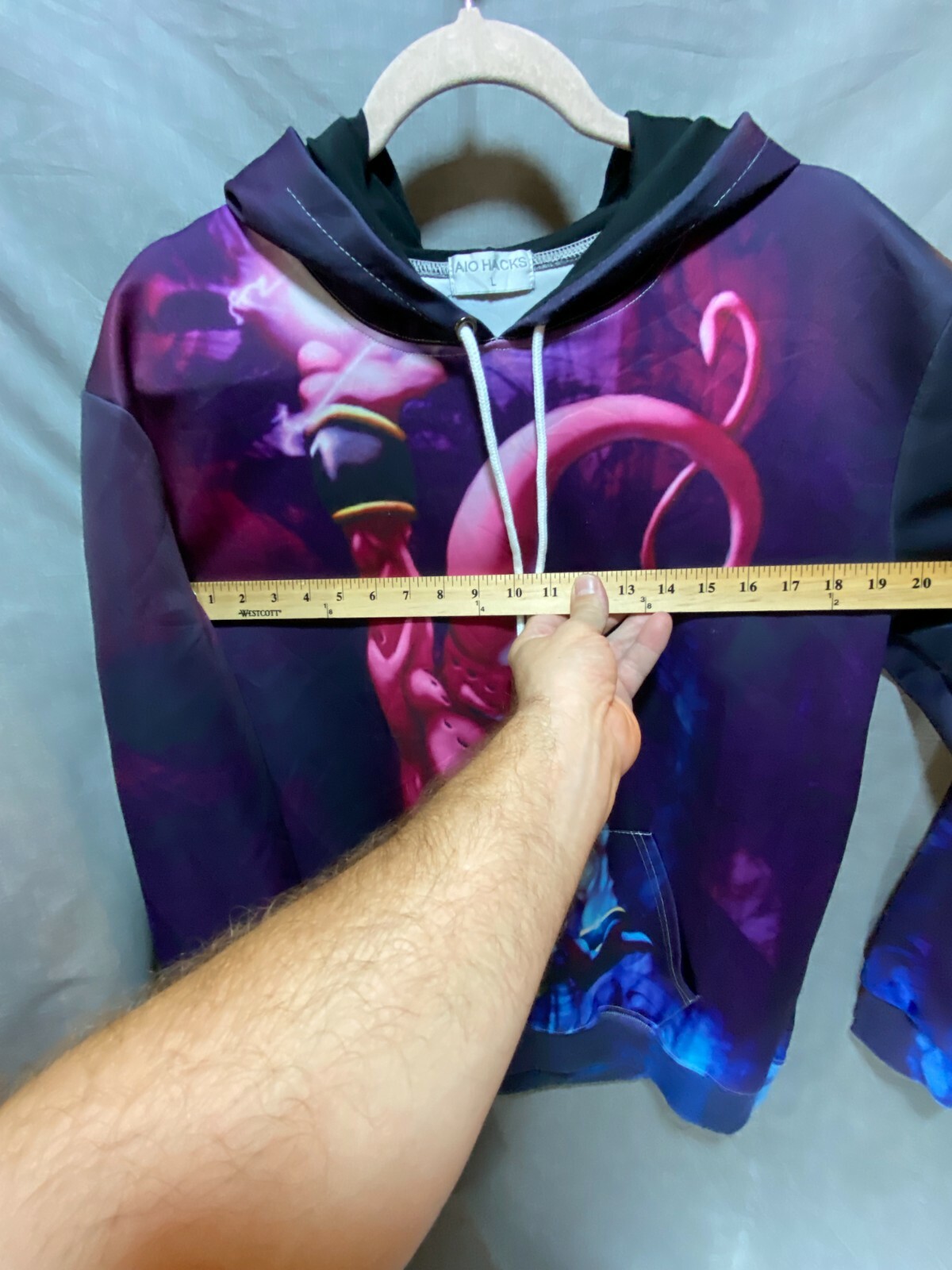 AIO Hacks Sweater Adult Large Purple Alien Graphic Pullover Hoodie Mens.