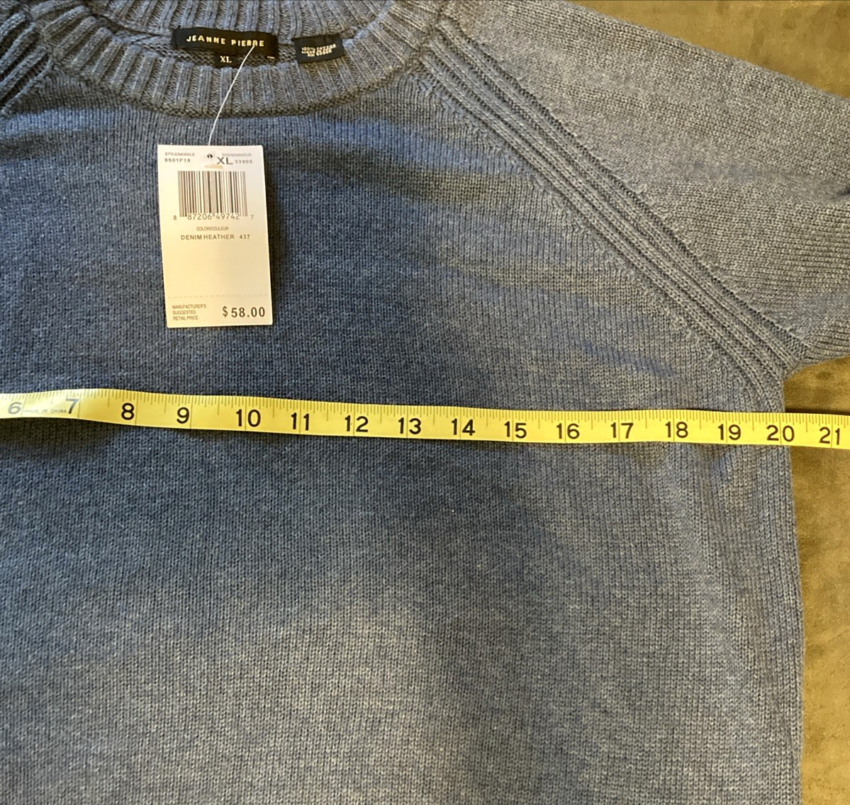 Jeanne Pierre Womens XL Knit Sweater Classic Gorpcore Denim Heather Blue Cotton