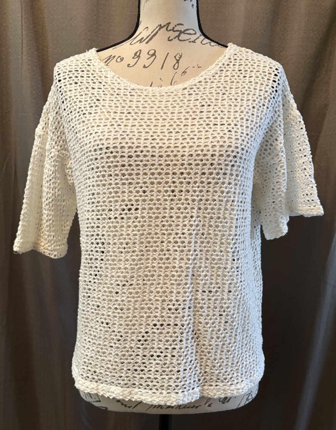 DYNAMIC USA Mesh Top Short Sleeves Off White Layering Stretch One Size (Med)