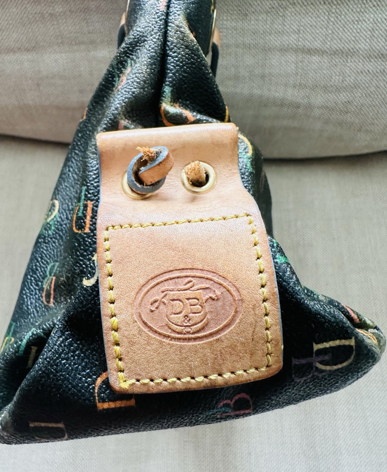 Dooney & Bourke Black/Multicolor Logo Medium Tote Double Handle Tassel Charm