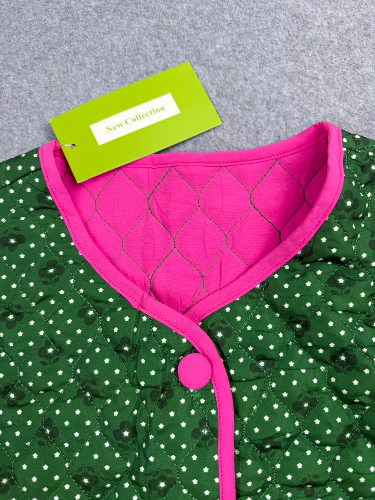 FLORAL PRINT BUTTON DOWN QUILTED Green Pink JACKET Women’s Sz XL