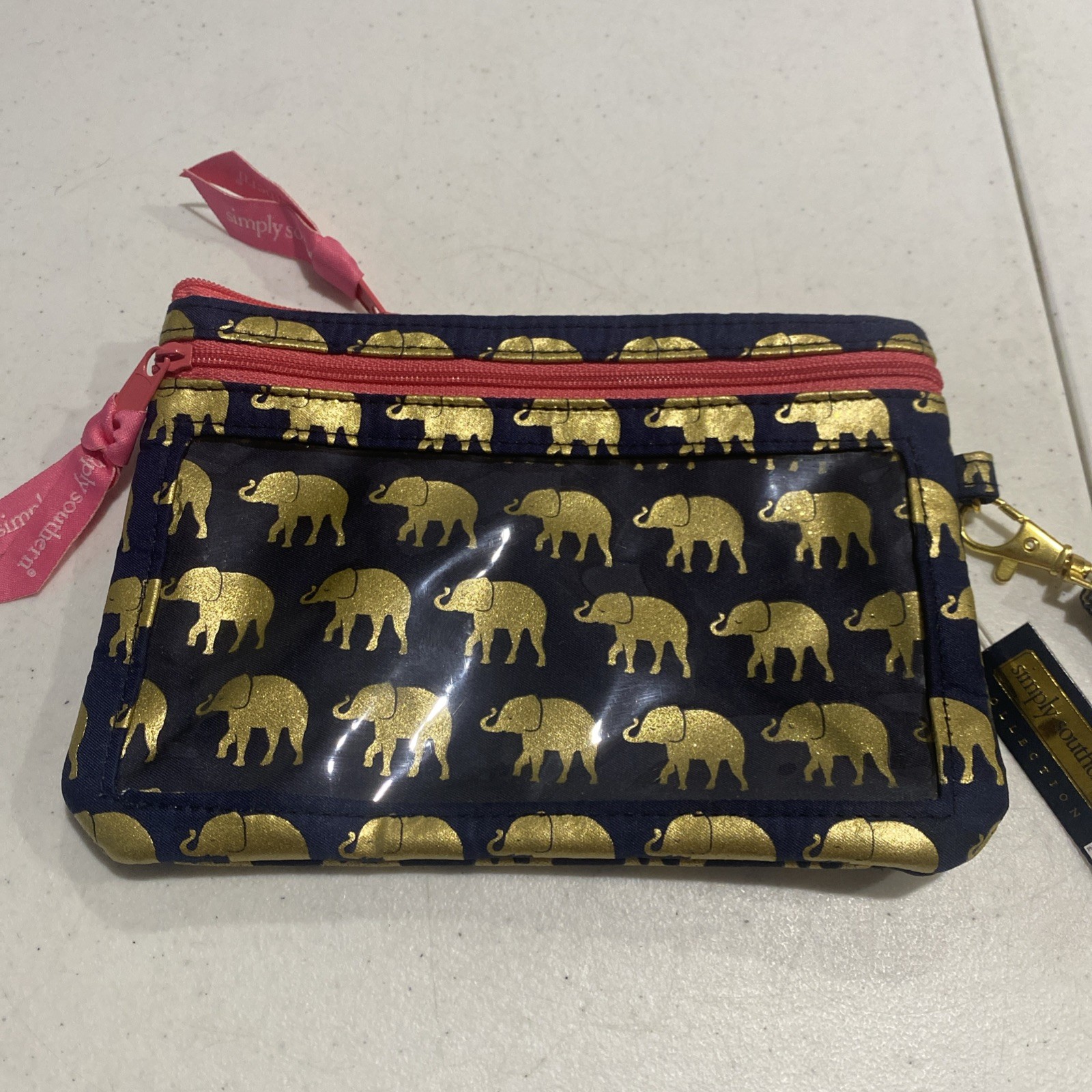 Simply Southern Blue Gold Elephants Cell Phone Wristlet Wallet 7×5 Inches