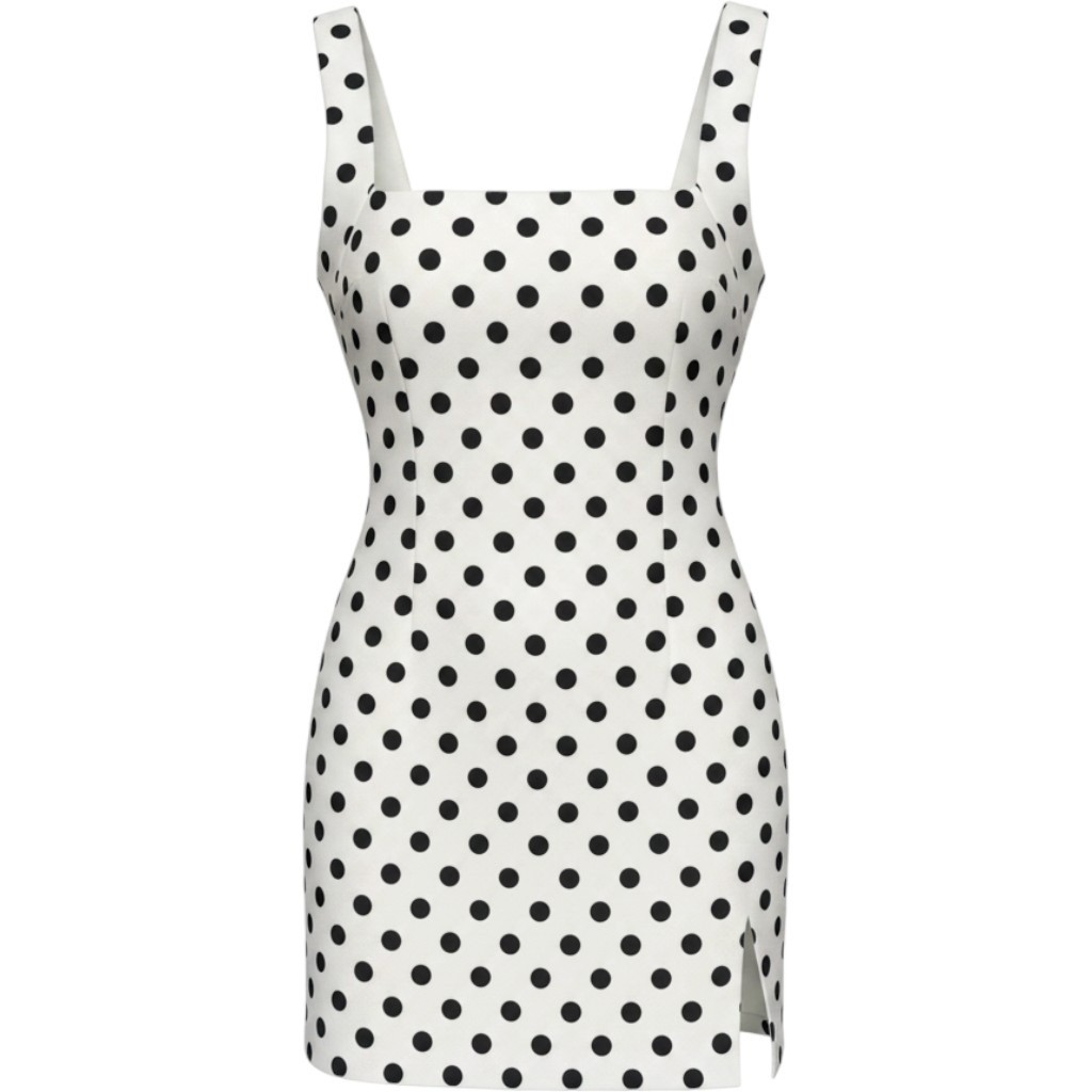 Princess Polly Polka Dot Mini Bomber Dress White Black Square Neck Side Slit 6