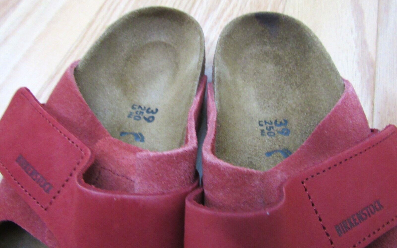 Birkenstock $160 Uji Nubuck-Suede Leather Slides in Sienna Red 39 N