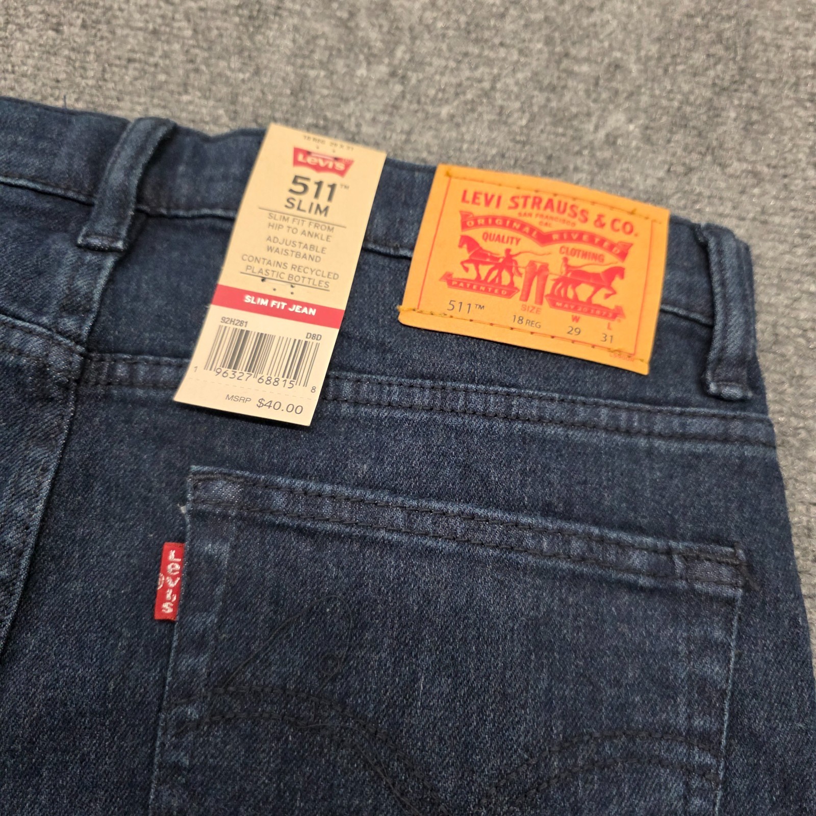 NEW Levis Boys Jeans Performance 511 Slim Fit Size 18 Reg 29X31 Adjustable Waist