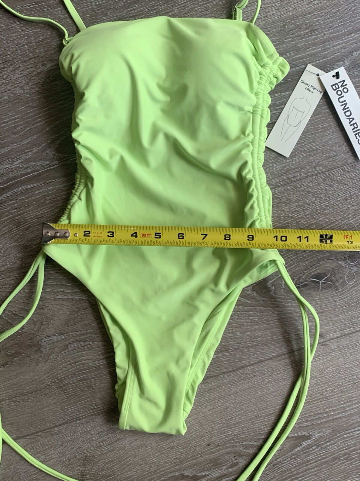 NEW No Boundaries Neon Lime Green Cheeky One Piece Swimsuit Women’s Size 2XS