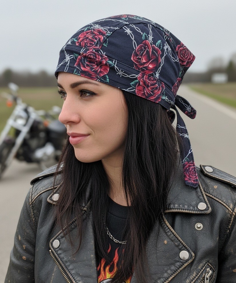 Black Green Red Roses Barbed Wire Premium Sportflex Durag Headwrap 4 Way Stretch