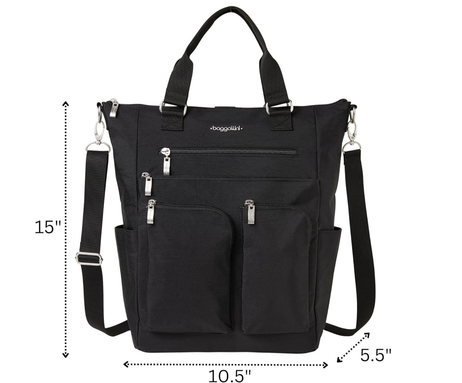 BAGGALLINI All Set 3 in 1 Tote Backpack Sling Bag RFID Black