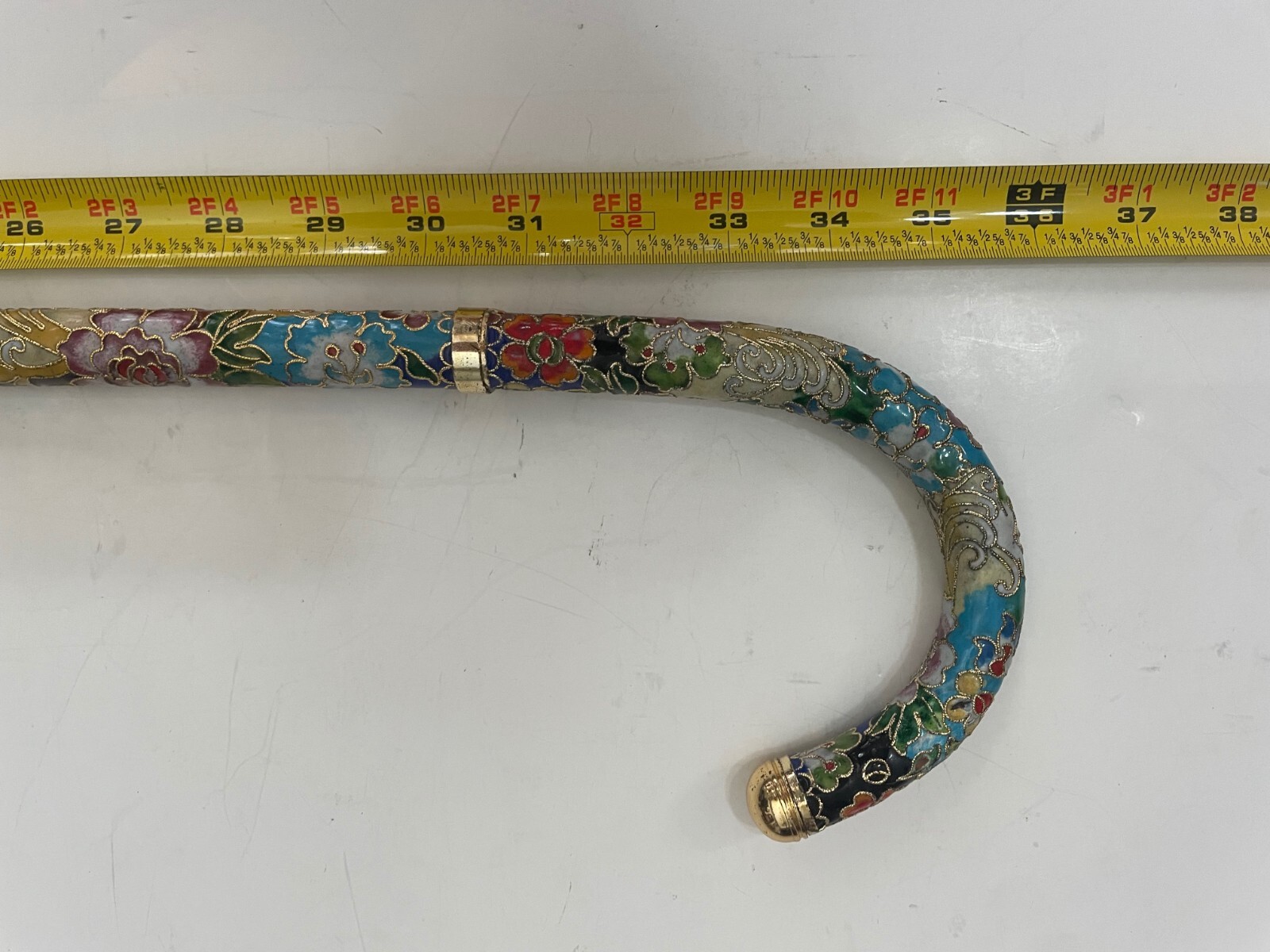 Vintage Cloisonne / Cloisonné Walk Cane Floral Motif Elegant Metal 35”