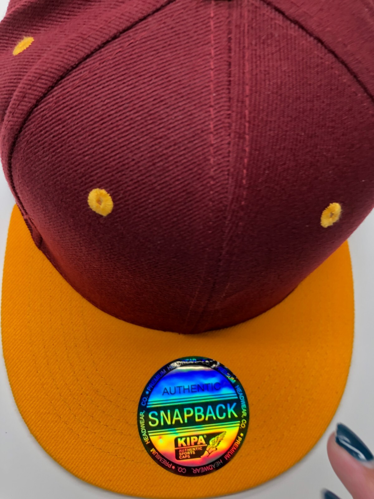 KIPA Premium Headwear Burgundy Plain Yellow Mens OSFM Snapback Flat Brim