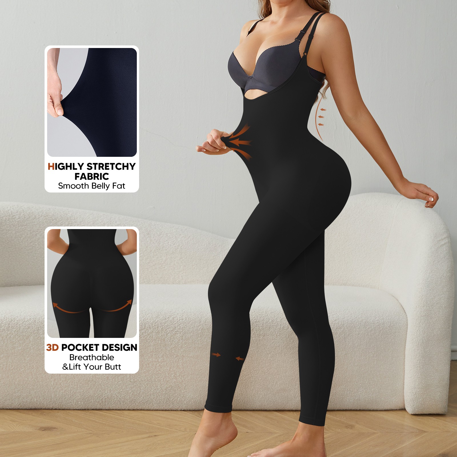 Open Bust Bodysuit Shapewear for Women Tummy Control Thigh Slimmer Butt Lifting