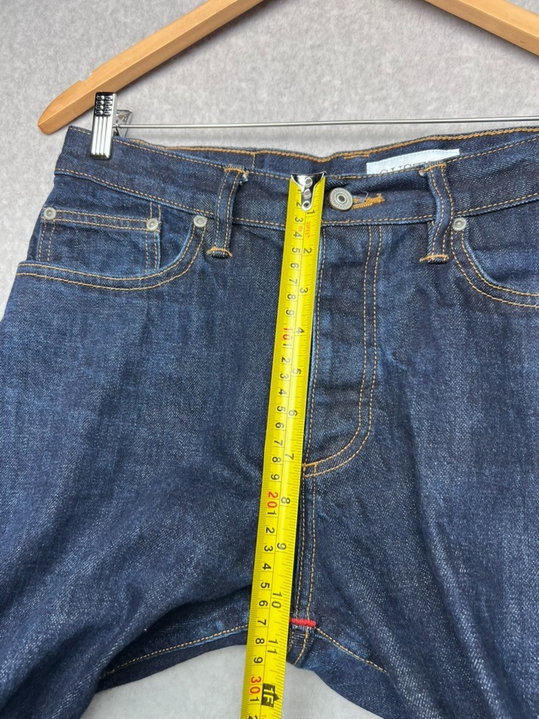 Gustin Raw Selvedge Denim Jeans 34 Straight California Button Fly USA Indigo EUC