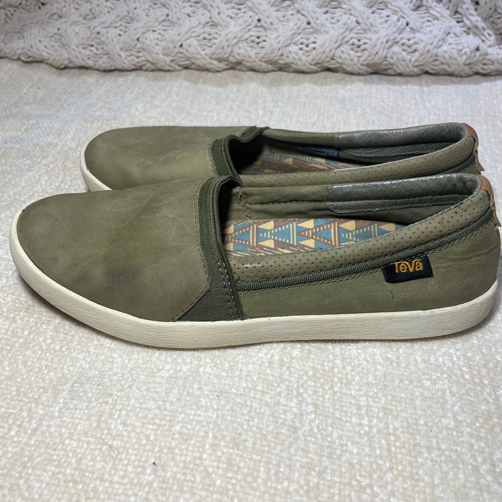 Teva Willow Green Olive Nubuck Slip On Shoes SIZE 6.5 LEATHER