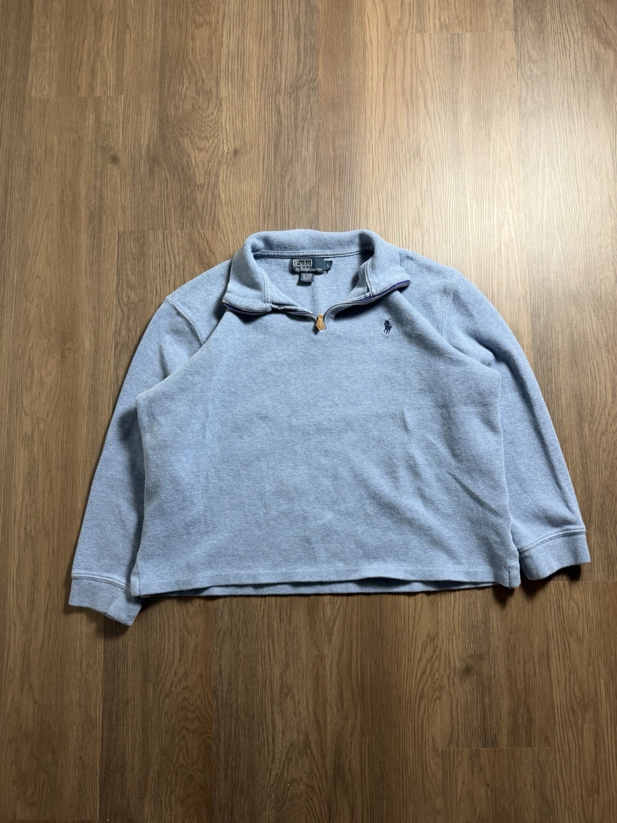 Vintage polo Ralph lauren embroidered pony quarter zip with leather zipper Large