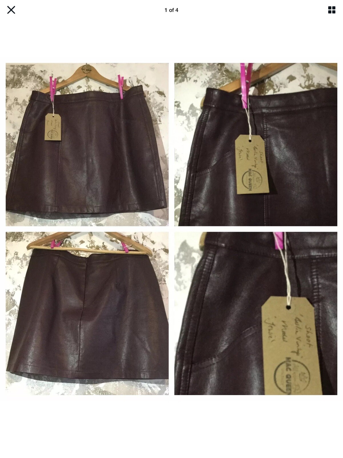 Womens Skirt Faux Leather PVC Burgundy Oxblood Vintage Mini VGC INC UK PP