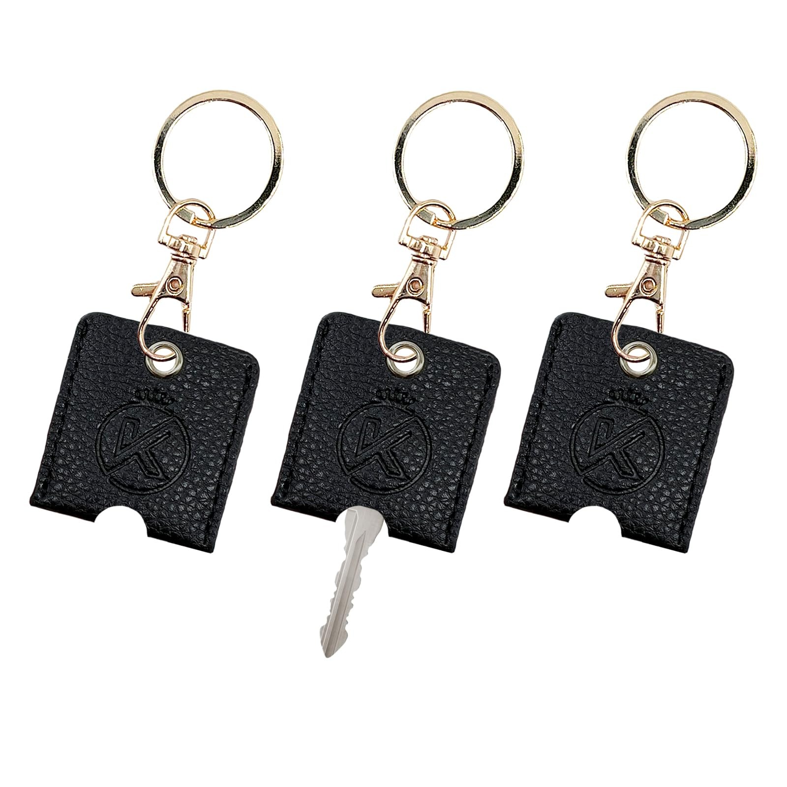 KRSURERICHER Universal Leather Key Sleeve, Covers, 3pcs One Size, Black