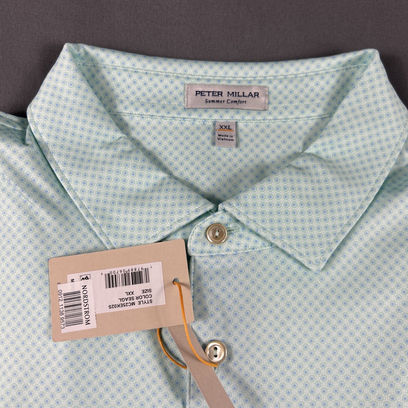 Peter Millar Golf Shirt Polo CS Summer Comfort Circle Print XXL Sea Glass $115