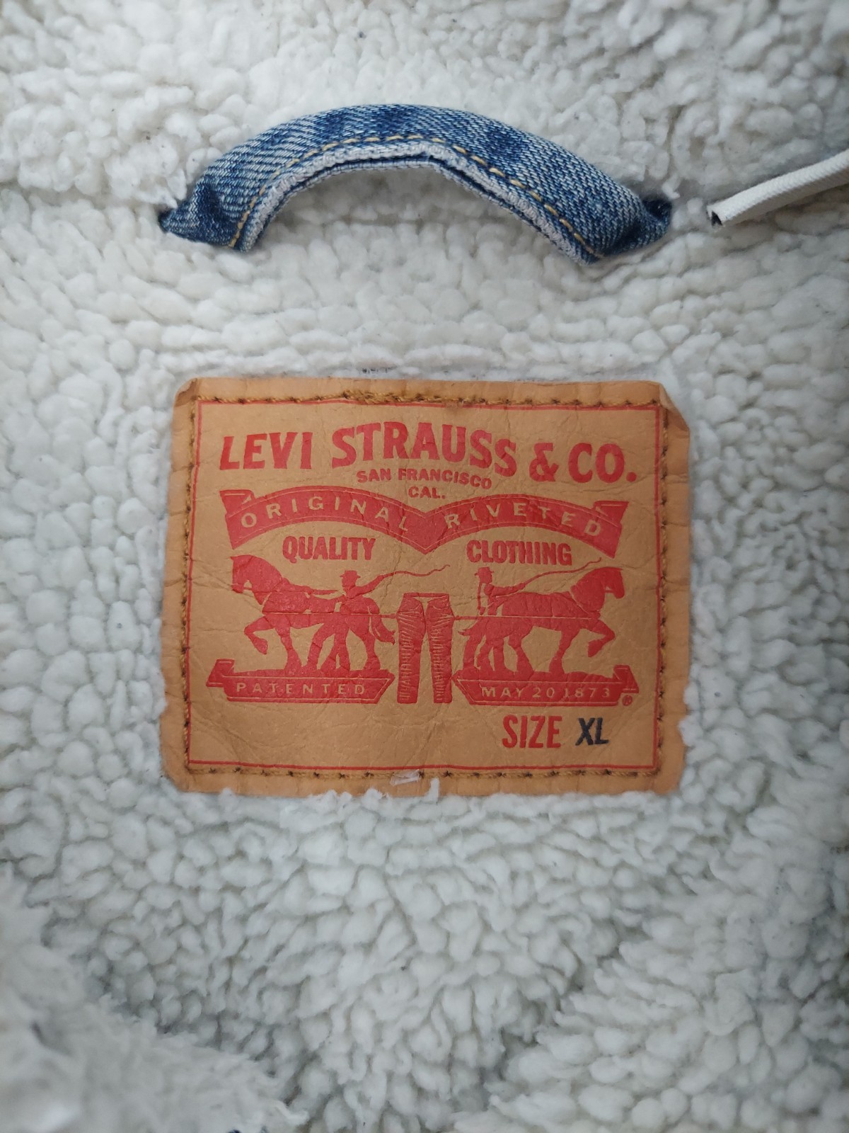Levis Sherpa Lined Denim Jacket Mens XL Blue Trucker Jean Snap Front Western