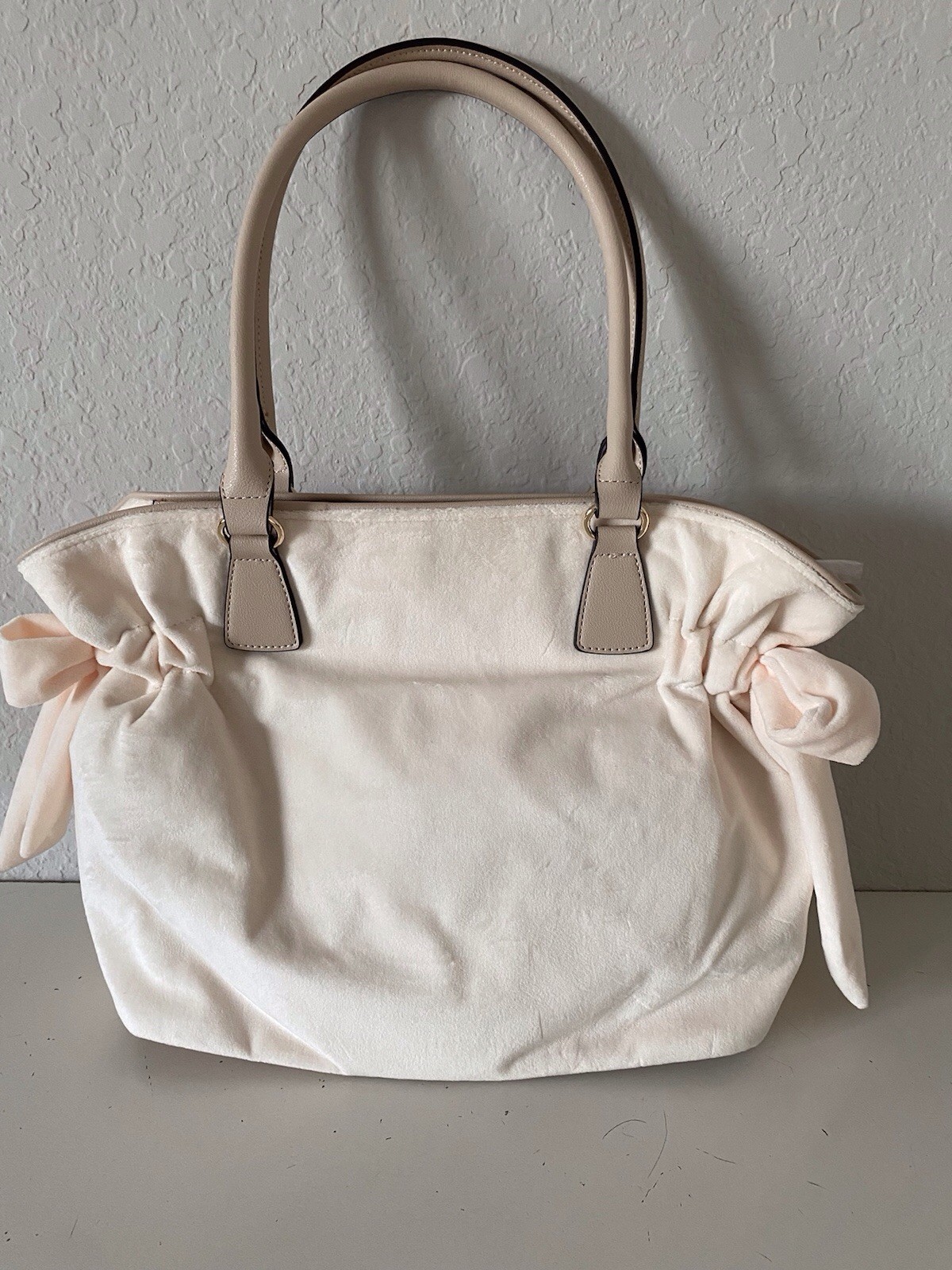 Juicy Couture Falling For Juicy Tote Bag Purse Velour Bows Soft White NEW