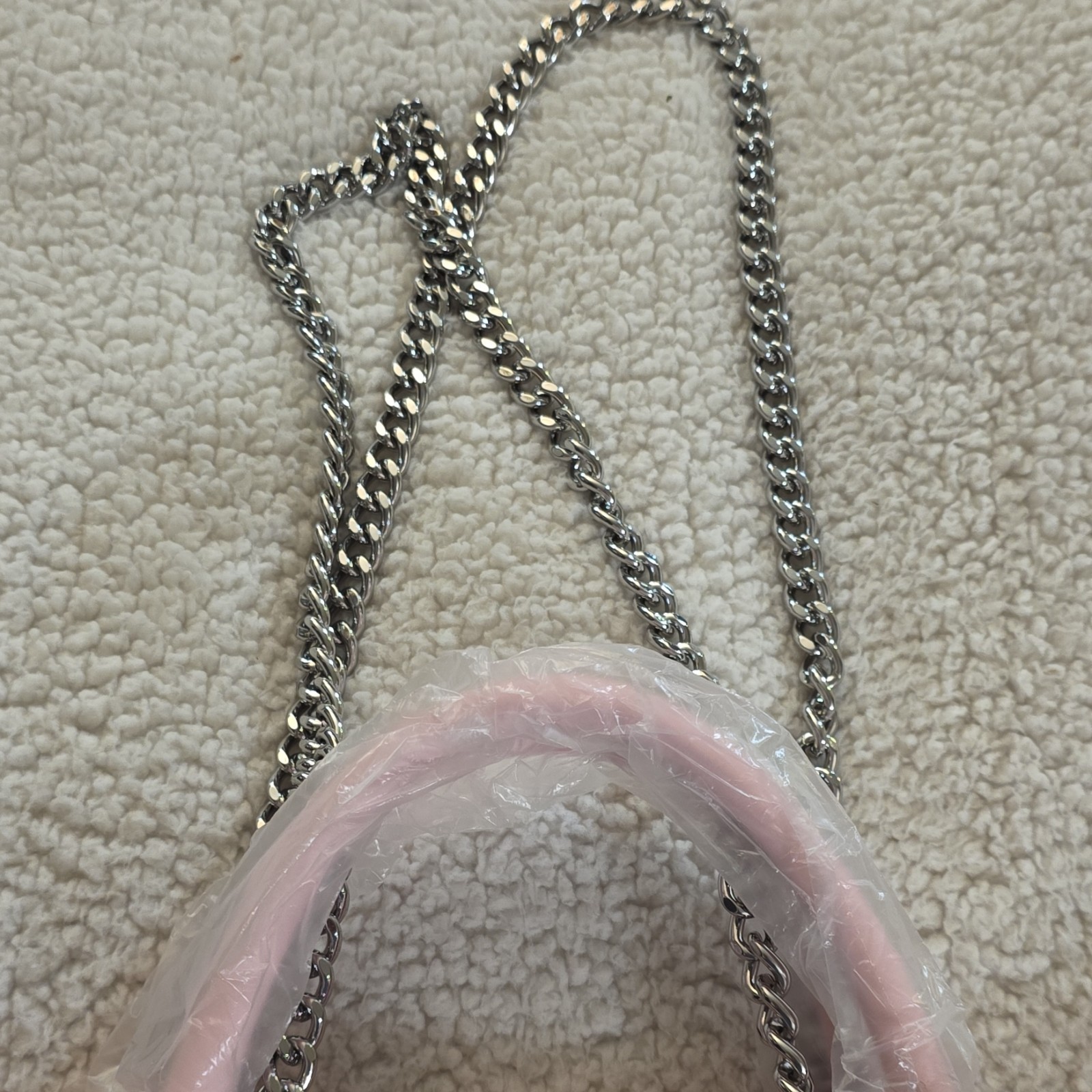 Victoria’s Secret New York Pink Striped Large Tote Bag, Chain Straps, Charm