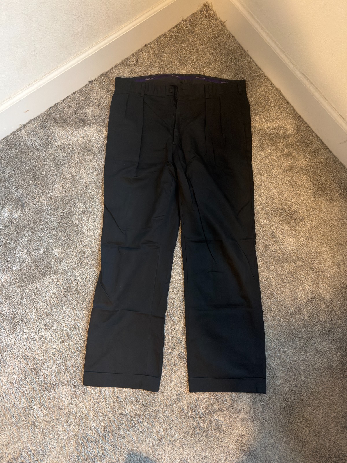 Ralph Lauren Purple Label Pleated Gabardine Trousers, Black