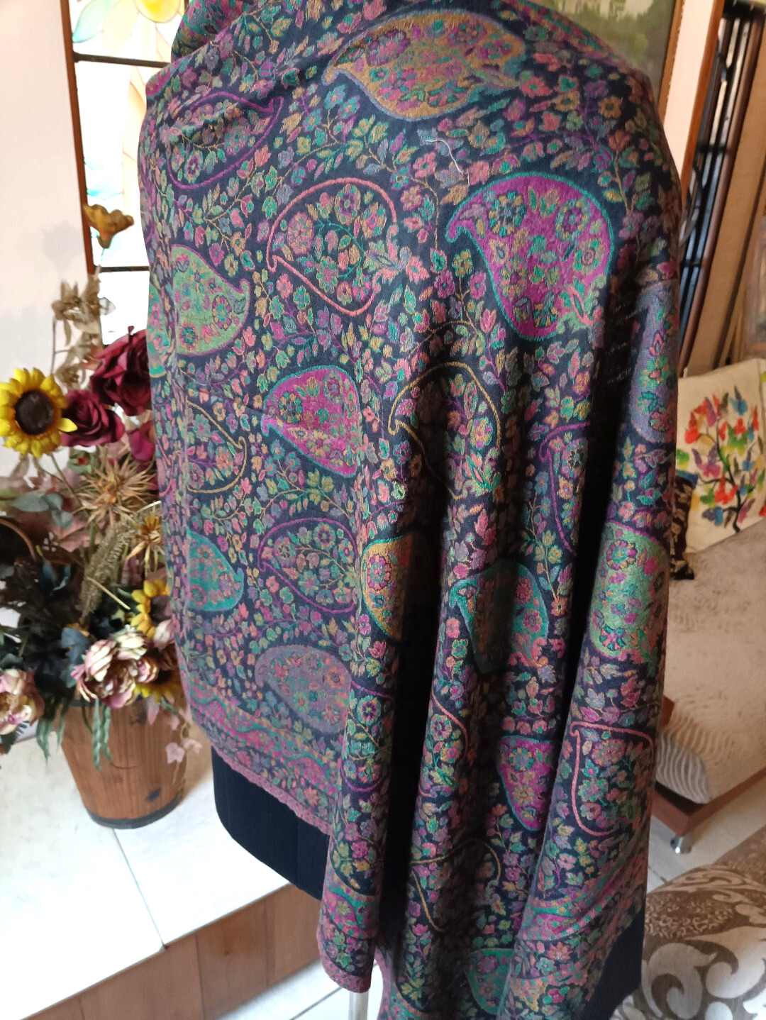 KANI JAMAVAR SCARF Black Paisley soft STOLE Handcrafted 100% Cashmere Pashmina