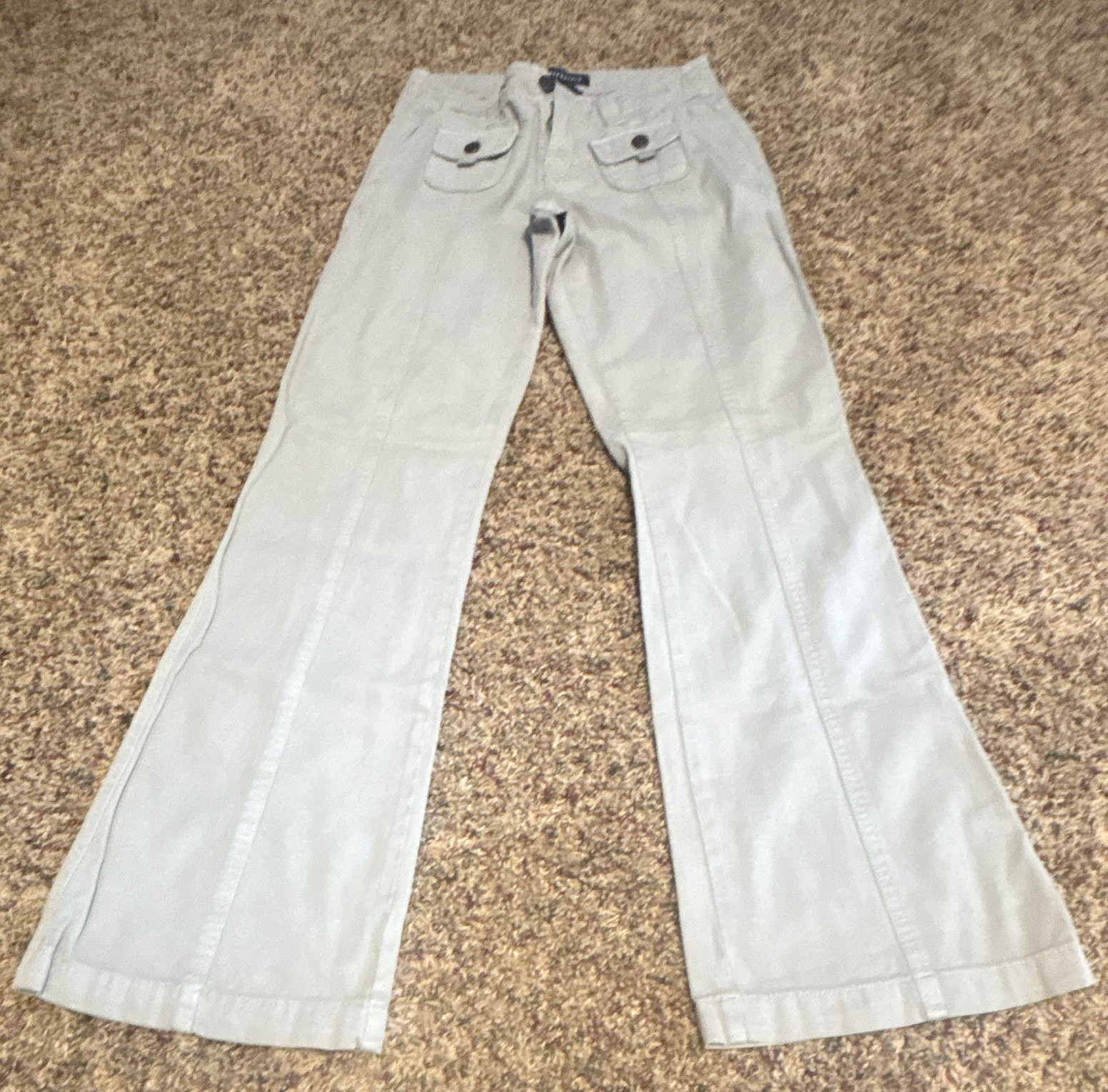 Aeropostale Women’s greenish/grayish solid Flared Pants Cotton Lyocell Regular