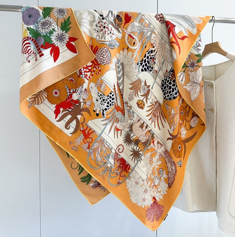 Double Face 70% Cashmere 30% Silk Scarf Square Shawl 53″ Orange Large Wrap
