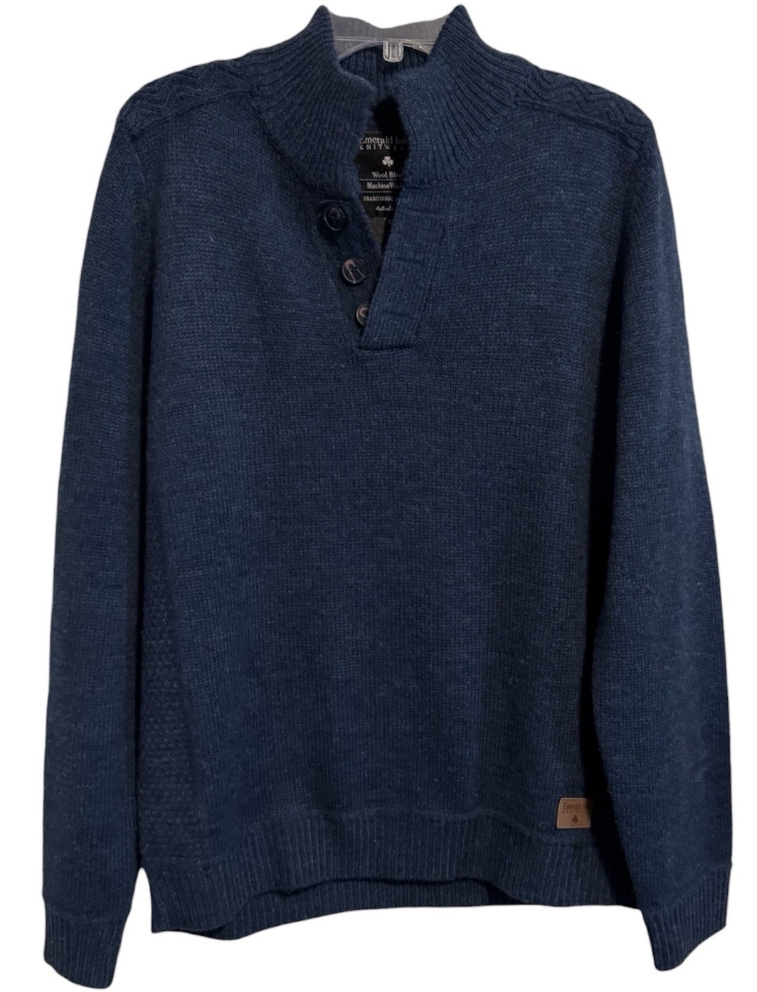 Emerald Isle Knitwear Henley Button Wool Blend Sweater Galway Jumper Sz XL