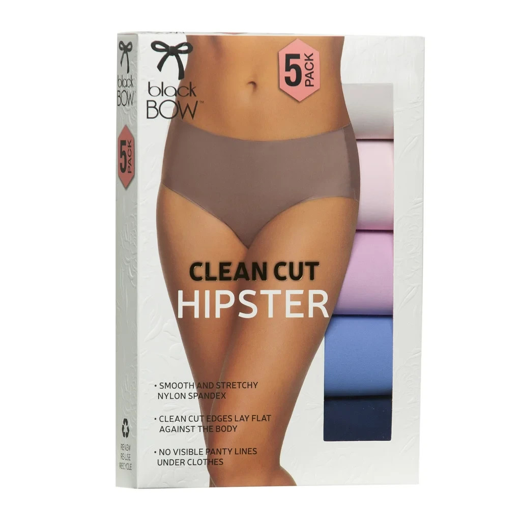 Black Bow Women’s Underwear Clean Cut Hipster XL 5Pk No Panty Line Multi Col