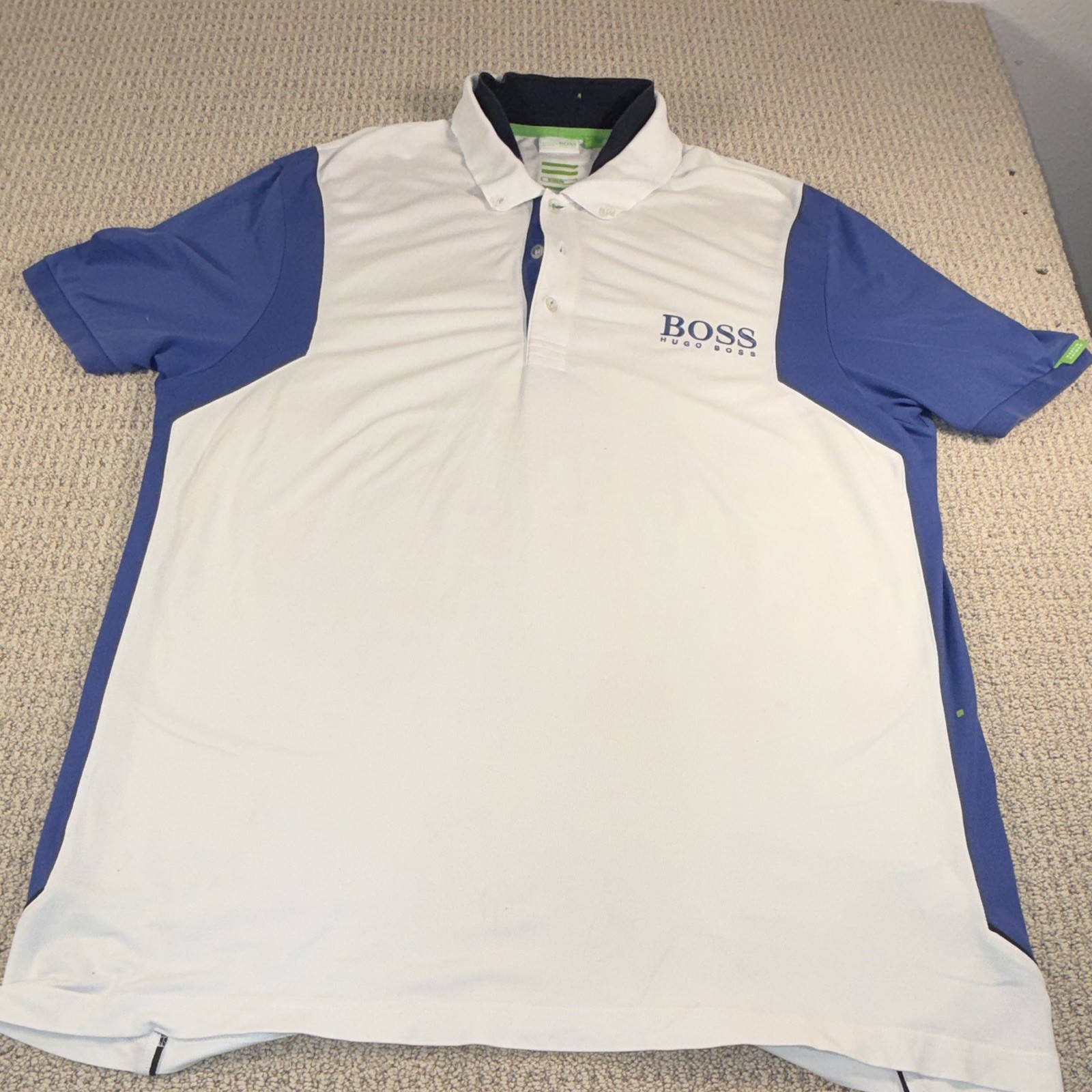 BOSS Hugo Boss Men’s Modern Fit Colorblock Short Sleeve Polo Shirt White/Blue M