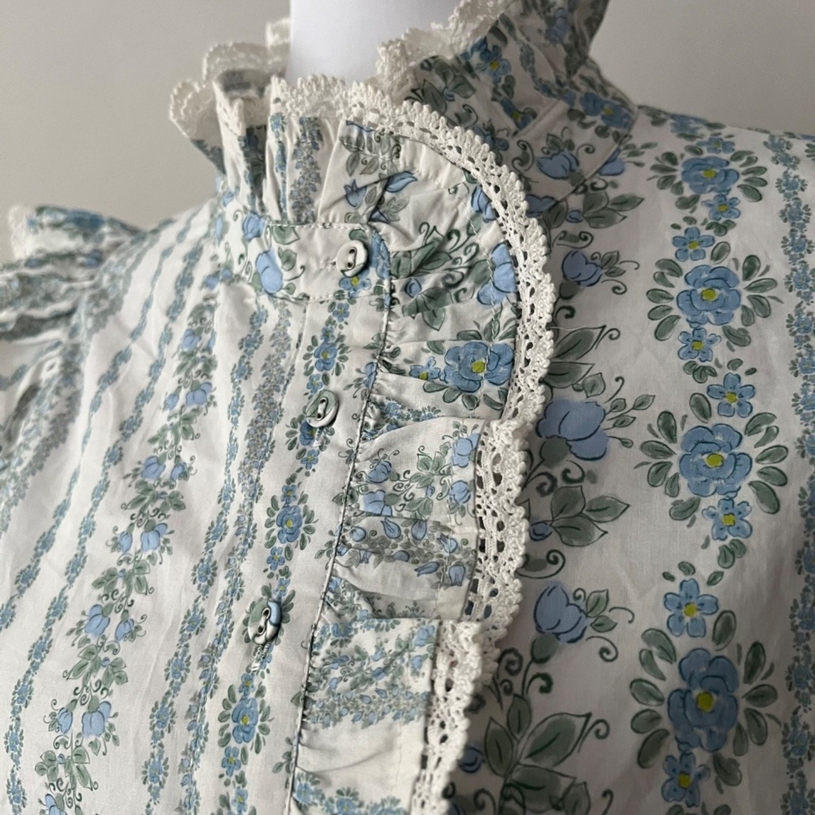 Womens Large Cotton Top Victorian Garden Blouse Crochet Coquette Shirt Edwardian