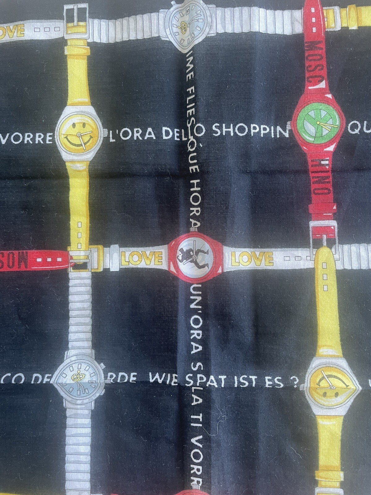 Moschino Cotton Scarf with Watches Design 16 1/2 inches Square