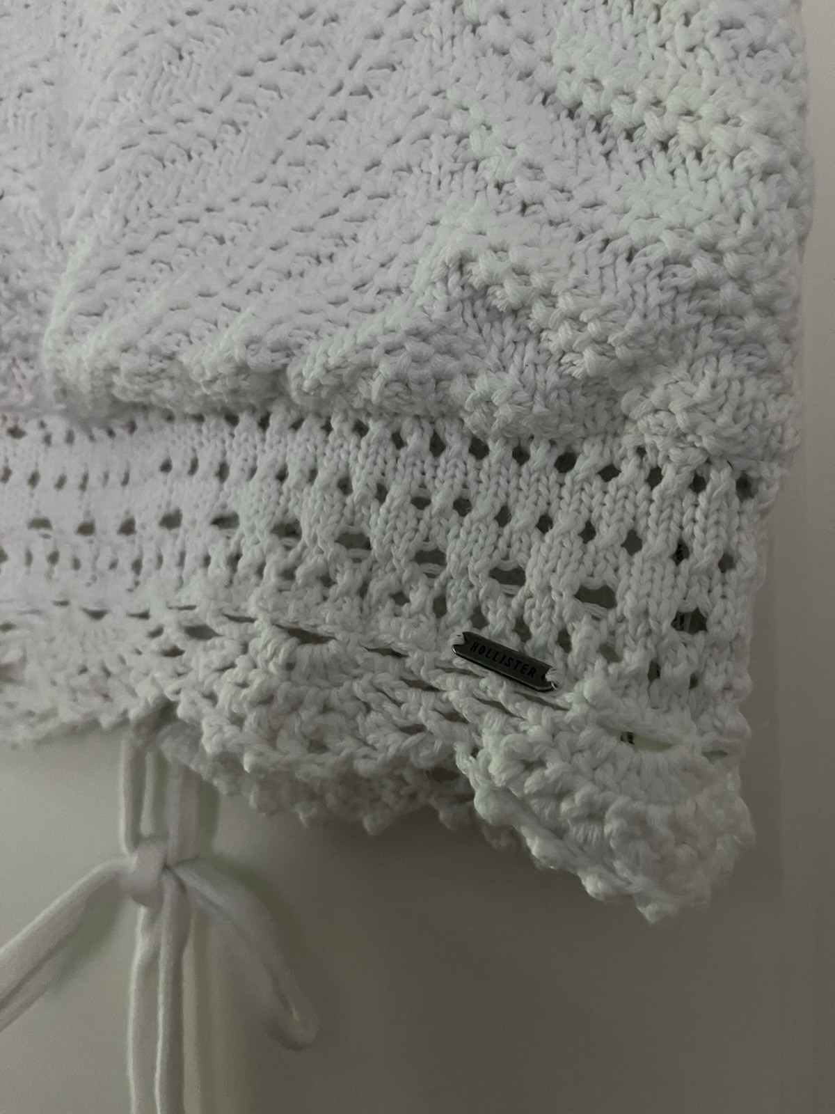 Hollister Crochet Crop Shirt Top Small S Boho Cottage Core Y2K Lace Up White