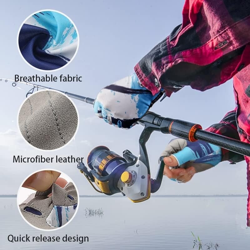 Men Women Fishing Gloves UV Protection Fingerless Gloves for Kayaking Paddling