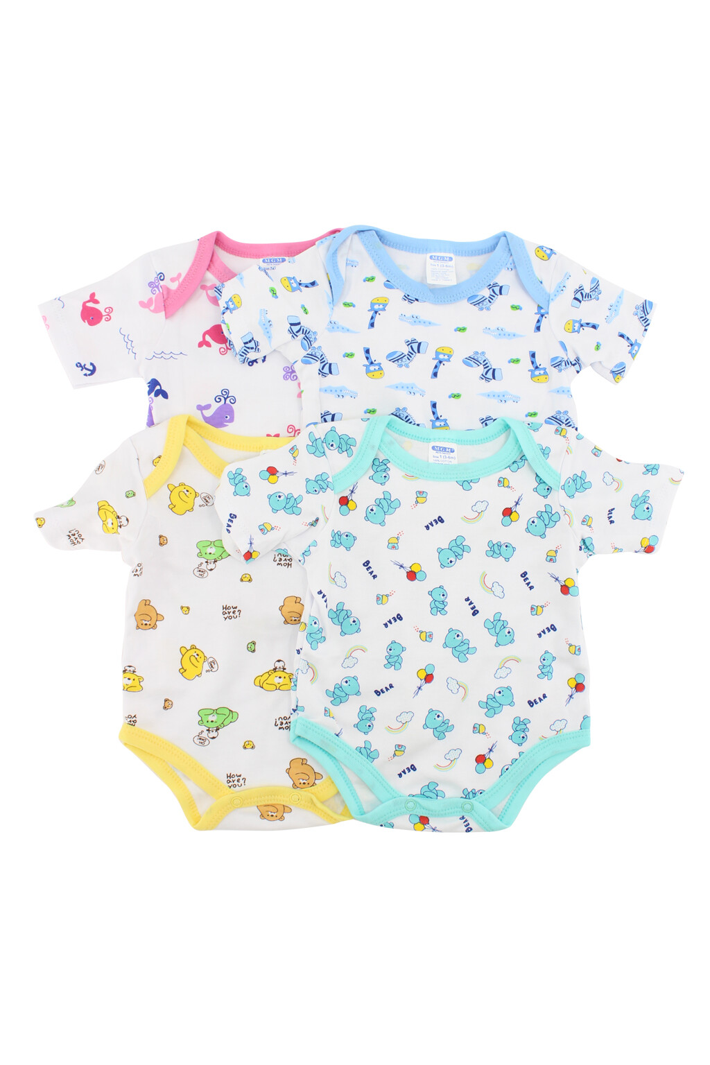 4 Baby Romper Bodysuit Jumpsuit Short Sleeve Print Solid Size 3-6 M 6-9 M 9-12 M