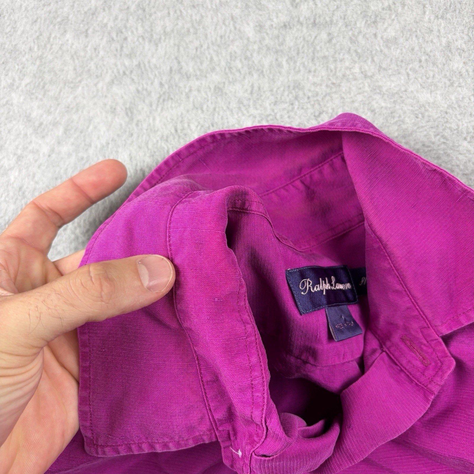 Ralph Lauren Purple Label Button Up Shirt Mens Medium Magenta 100% Silk Italy
